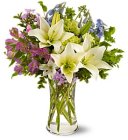 Edmonton Florist, Lilies, Solidago , Alstromeria, Greens, Wax & Bottons, Willow in Vase/A204