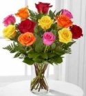 Edmonton Florist, Multi Colour Roses, Misty ,Greens in Vase/F-03