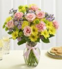 Edmonton Florist, Birthday Flowers -Roses, Sprays, Buttons, Solidago, Misty,Aster, & more in Vase/E302