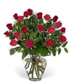 Edmonton Florist, 24 long stem roses arranged in vase with greens/V-22