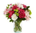 Edmonton Florist, Roses, Buttons ,Daisy, Alstromeria in Vase/036