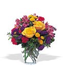 Edmonton Florist, Roses, buttons, Daisies,Wax flower, Solidago, Minis, Greens in Vase/018