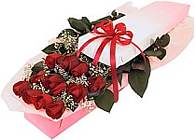 Edmonton Florist, 12 roses, babies breath, greens in box & bow/007