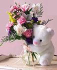 Edmonton Florist, Bud vase full of Flowers & Teddy/080