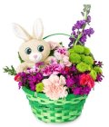 Edmonton Florist, Bunny, Buttons, Willow, Carns, Daisy, in Basket/E14